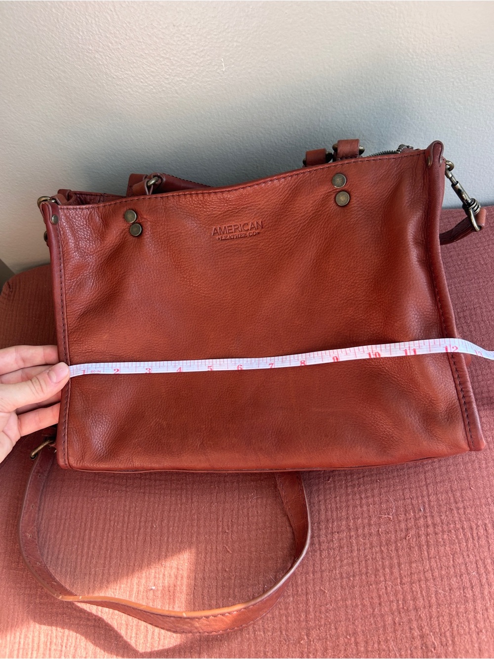 American Leather Co. Shoulder Bag In Cognac Leather - Satchel VGUC - Picture 8 of 9